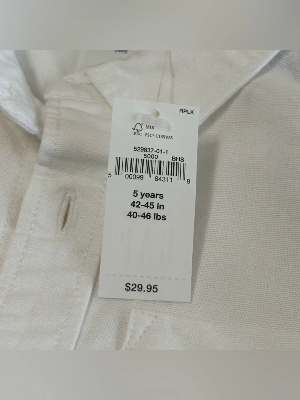 NWT Baby Gap Boys White Long Sleeve Button Down Shirt Size 5yrs
